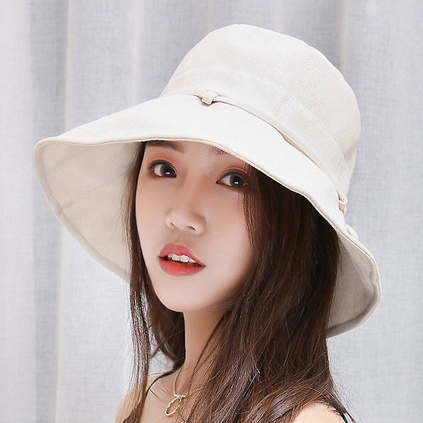 Solhatte til kvinder, smuk sommerdame solhat, foldebar, UV-beskyttelse UPF 50+ beige