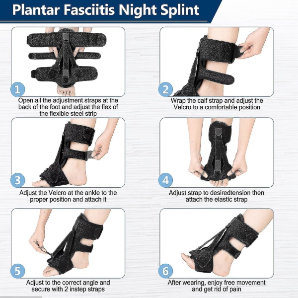 Opgrader Plantar Fasciitis Night Splint, Plantar Fasciitis Relief Brace, 3 justerbare stropper Plantar Fasciitis Night Splint Black