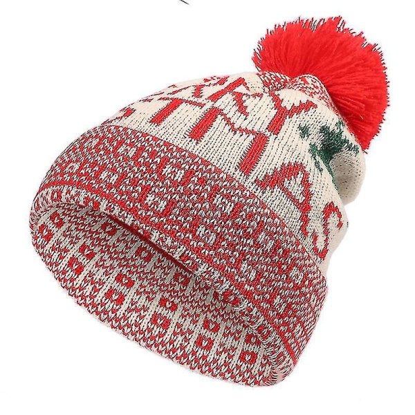 Christmas Elk Plusal Ball Knit Woven Winter Wool Hat