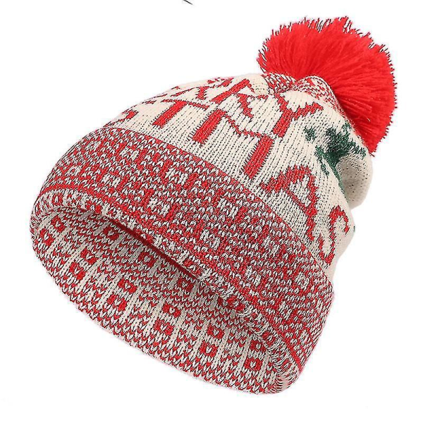 Christmas Elk Plusal Ball Strik Vævet Vinter Uld Hat