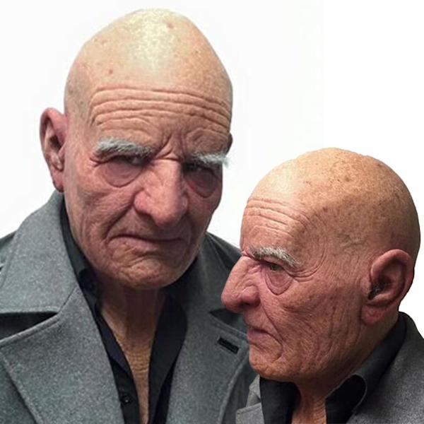 Mask för Skallig Gammal Man Halloween Skallig Vit Ögonbryn Gammal Man Mask Simulerad Gammal Morfar Latex Huvudöverdrag-mxbc