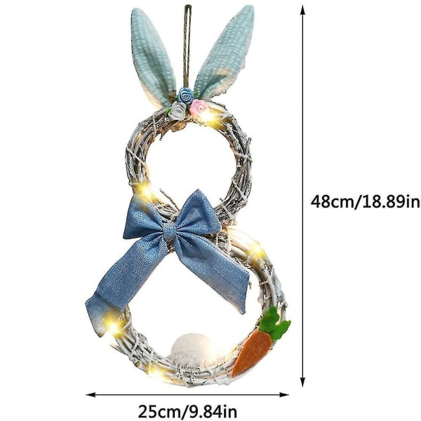 Easter Ornament With Lights Rattan Wreath Ornament Cute Bunny Shape Easter Gift (blue) Hy-yuhao