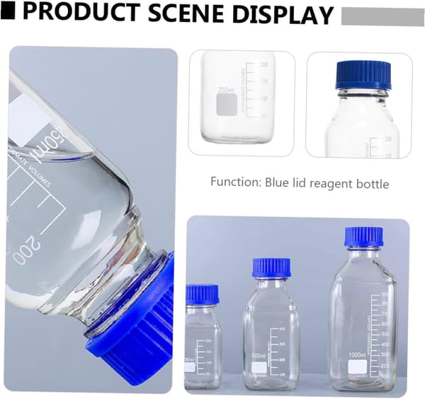 4st 250ml Glasreagensflaskor Blå Kapsyler, Vidhalsade Provflaskor för Kemisk Förvaring