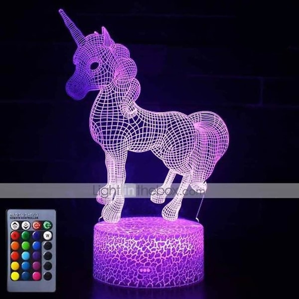 Unicorn 3d nattlampa för barn Illusion Lampa 16 färger fjärrkontroll