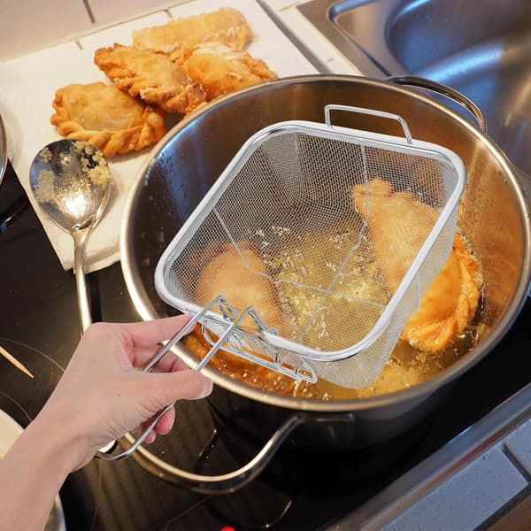 Dreneringskurv i rustfritt stål med håndtak, rektangulær nettingdørslag for grønnsaksvask