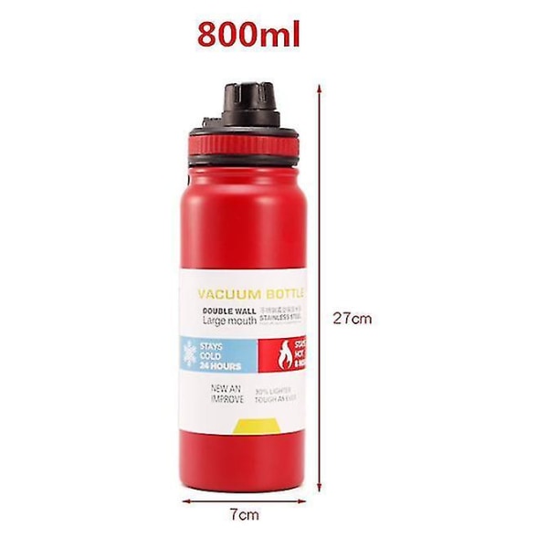 BPA-fri isoleret 800 ml vakuumkolbe bærbar rød