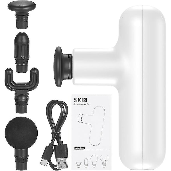Mini käsikäyttöinen sähköinen iskuvasara 4 hierontapäällä, 4 nopeustasolla, 2000 mAh:n ladattava akku kaulan ja selän kivun lievittämiseen - Valkoinen