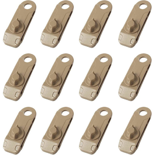 12 stk. presenningklips, jordstikk, krokodilleplasttelt-klips for camping, markiser, utendørsaktiviteter, khaki