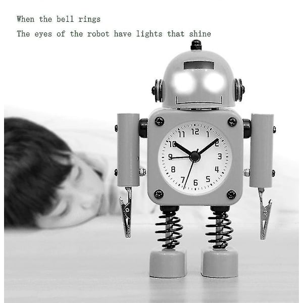 Robot-muotoinen herätyskello, luova pöytäkello, pieni pöytäkello, valkoinen