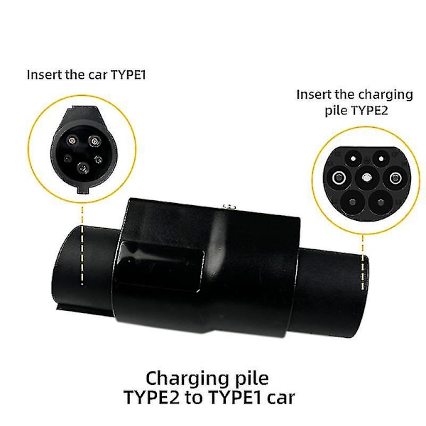 EVSE Type 2 til Type 1 EV-adapter 32A enfase Kompatibel med Type-2 lader Kompatibel elektrisk bil med Type 1 ladestikk - yuhao Dark Grey