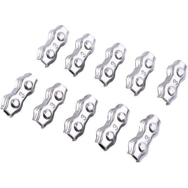 Dubbelklämma Ståltrådskabelklämma Tvingklämma Wire Rope Clip U-formad klämma Ring Topphylsa Klämma (silver) (10 st)