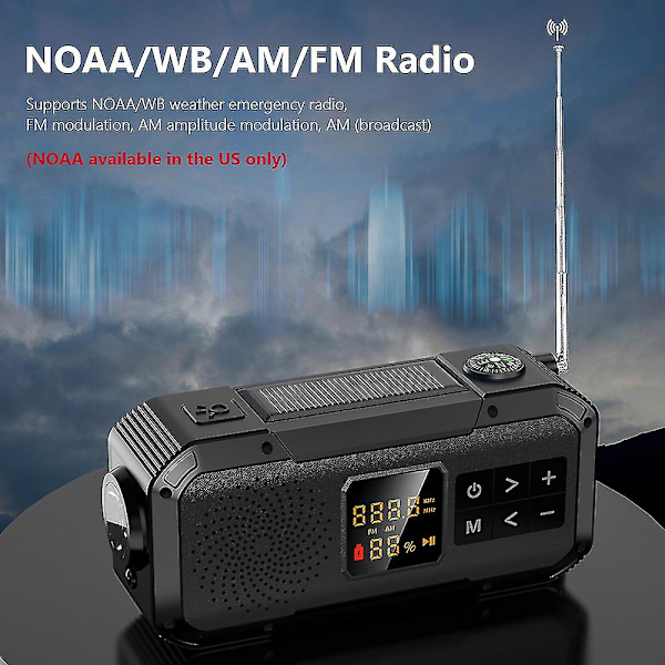 Nødradio for utendørs camping, solcelledrevet håndsveivdynamo radio Bt5.0/fm/am/noaa 2000mah telefonlader Powerk lommelykt Sos 2000mAh Orange No BT