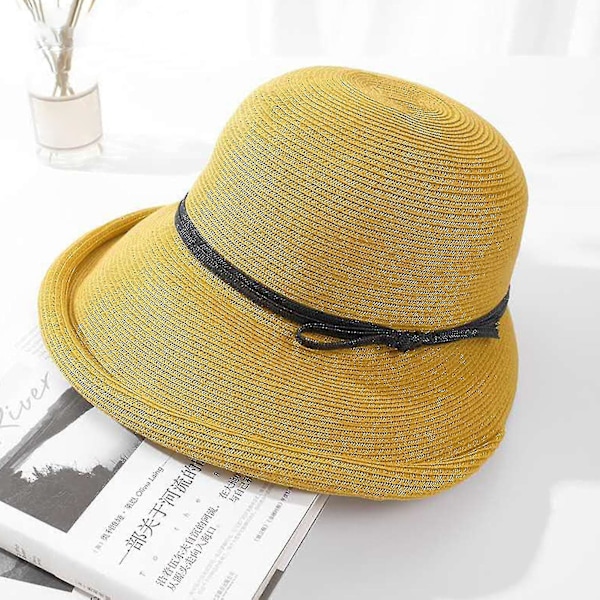 Farfi Solhatt for Kvinner, Ensfarget, Snordesign, Foldbar, Krøllet Kant, Solskjerm, Kort Skygge, Dame Fiskehatt, Hodeplagg