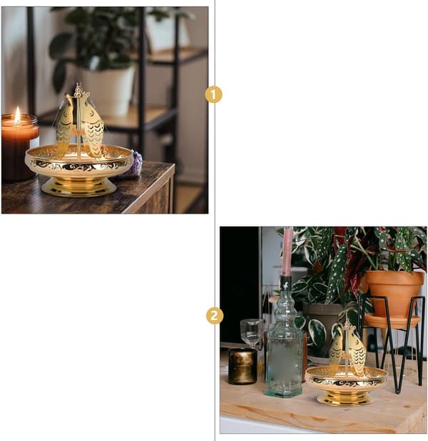 Røkelsesbrennerbrett i gyllen sinklegering med unik hul design