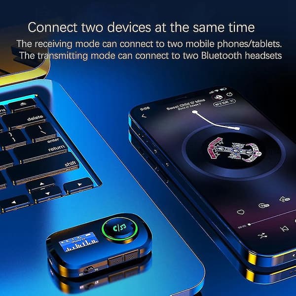 Bil LCD-skjerm lydtransmitter mottaker Bluetooth 5.0 Aux Stereo MP3-spiller handsfree-samtaler Wi