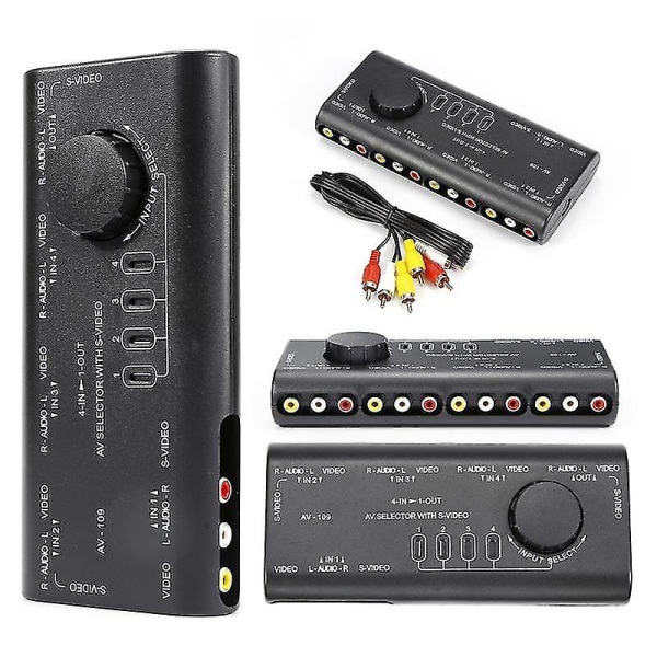 4 In 1 Out AV RCA Switch Box Audio Video Splitter