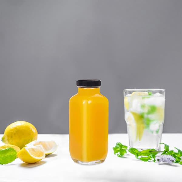 4-pack glasjuiceflaskor med lock 500 ml fyrkantiga återanvändbara glasflaskor