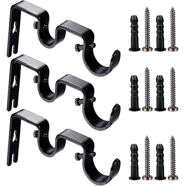 3 stk. Sterke Gardinstangbraketter Dobbel Holder Kontor