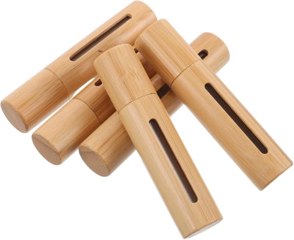 5 st bambu roll-on-flaskor påfyllningsbara eteriska oljeflaskor med smidig applicering bärbara parfymbehållare