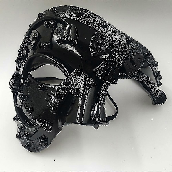 Steampunk Metal Cyborg Maske, Maskerademaske Til Halloween Kostumefest/Fantomet På Operaen/Mardi Gras Ball (1 stk, Sort)