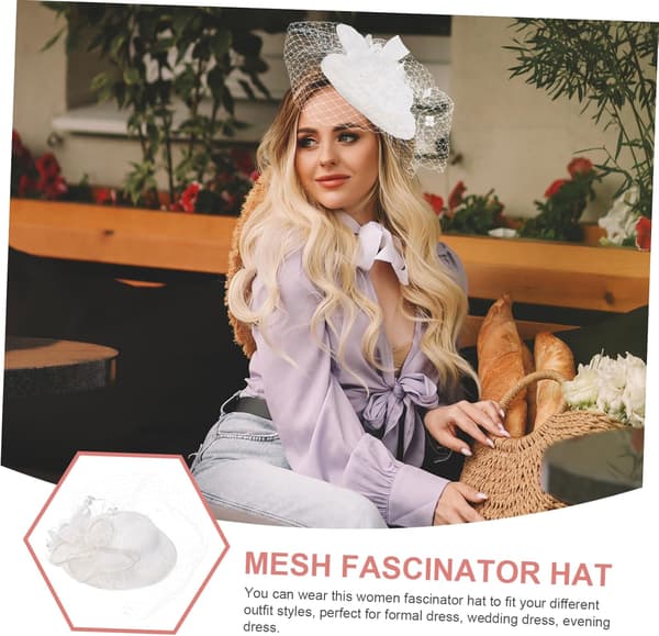 Retro hodeplagg hatt for kvinner elegant hvit netting fascinator hodeplagg for bryllupsbruder og teselskap anledninger