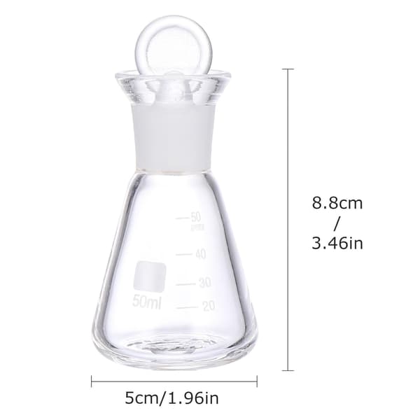 50 ml Erlenmeyerflaska i glas med silkestryckta graderingar och minimal termisk expansion