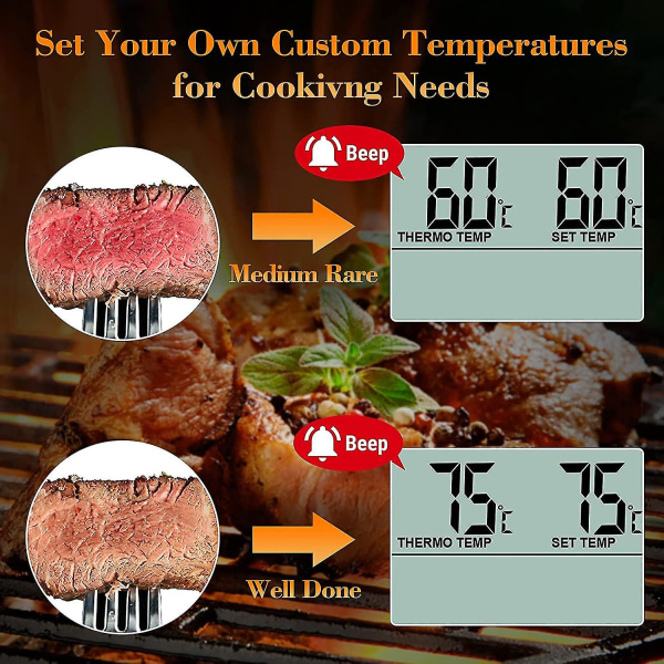 Digitalt kjøtttermometer, steketermometer med langmatgave i rustfritt stål