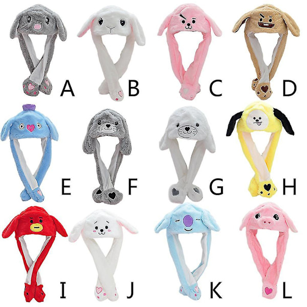 Plushdjur med rörliga öron - Rolig luftkudde-hatt med öronlappar - Unisex - Fylld leksak E