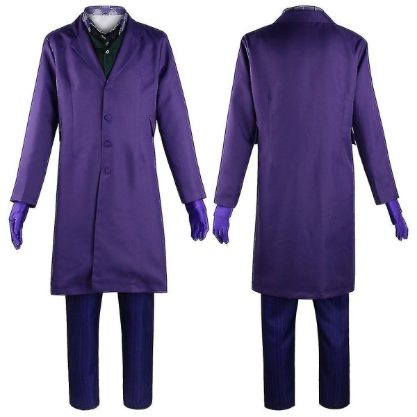 Herr Joker Kostym Outfit Rockjacka Skjorta Väst Slips Handskar Byxor Set 2XL