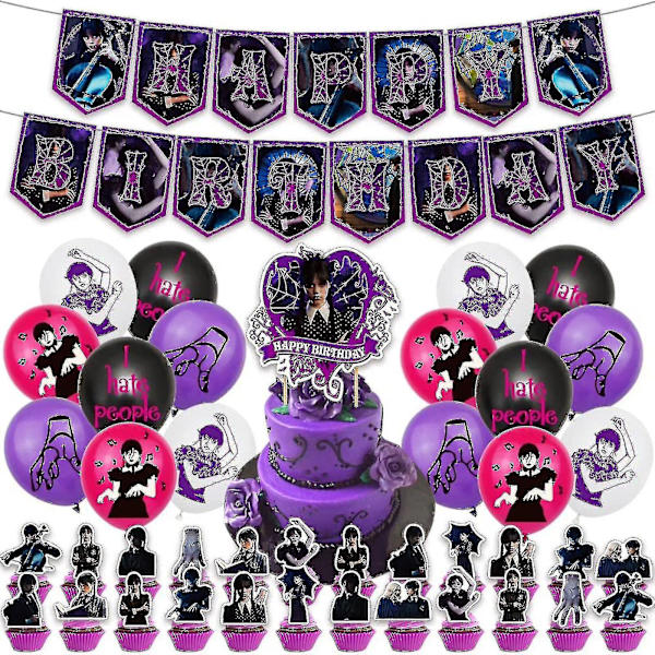 Onsdag Addams Födelsedag Dekorationer Onsdag Addams Festtillbehör Tårta Topper Onsdag Addams Fest Dekorationer