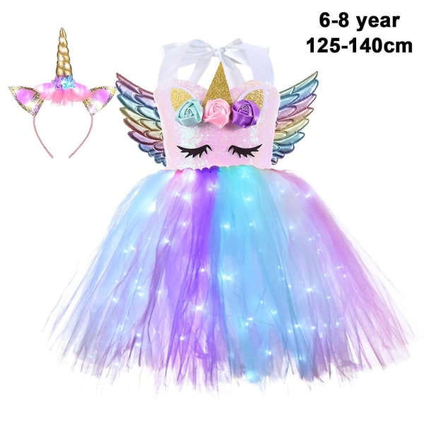 Piger Unicorn Costume Led Light Up Unicorn Princess Dress Fødselsdagsfest Outfit