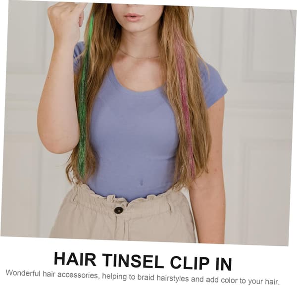 Gulltråd hårforlengelse farger glitter tinsel klips i sett for kvinner jenter