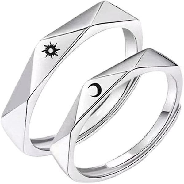 Moon And Sun Rings For Couples Best Friends 2 Adjustable Silver Rhombus Aesthetic