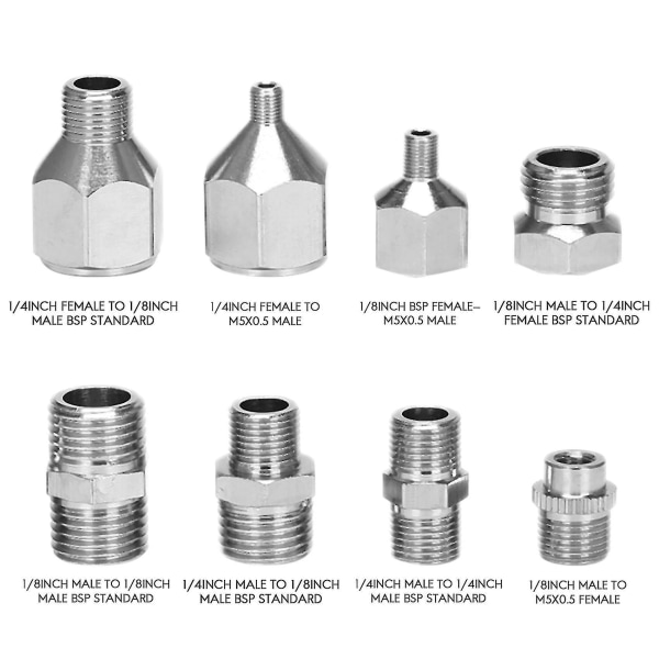 8 stk. Airbrush Fleksibel Adapter Fitting Connector Sæt til Kompressor og Airbrush Slange