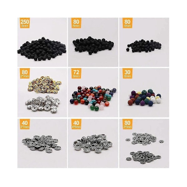 Lava Beads Kit Lava Stenar Pärlor Chakra Pärlor Distans Pärlor Eteriska Oljor Armband Halsband Je