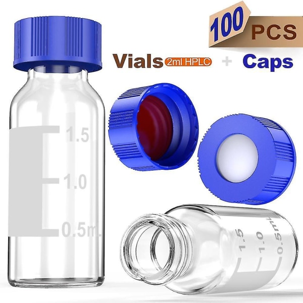 100 stk Autosampler 2ml HPLC 9-425 Glass Vial Flasker