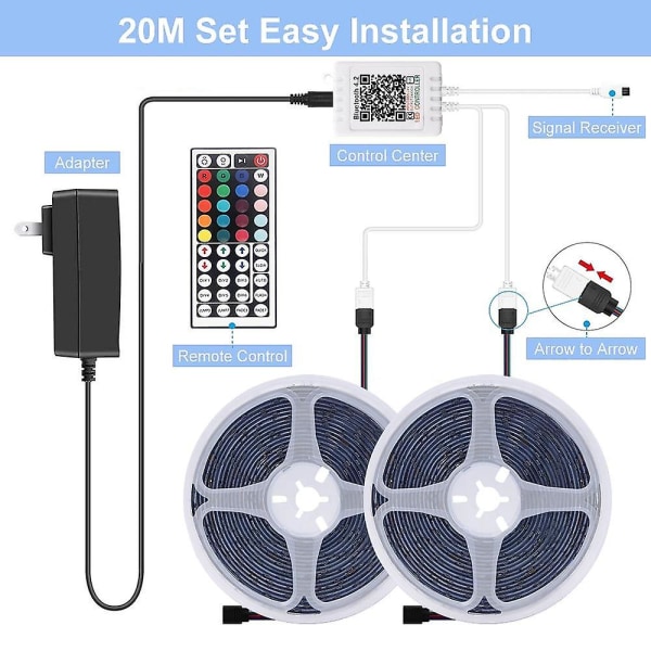 10m RGB LED-lysstripe med Bluetooth-styring fra telefon