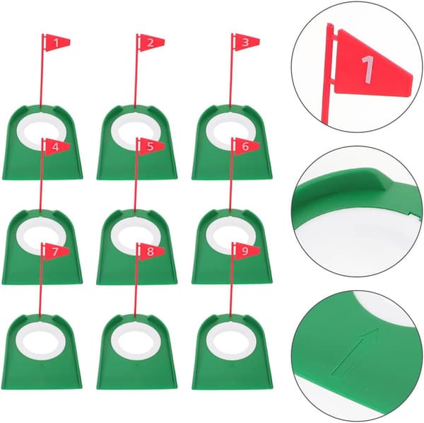 9 stk. Golf Putting Cup Sæt med Nummerflag, Plastik Træningshulkopper
