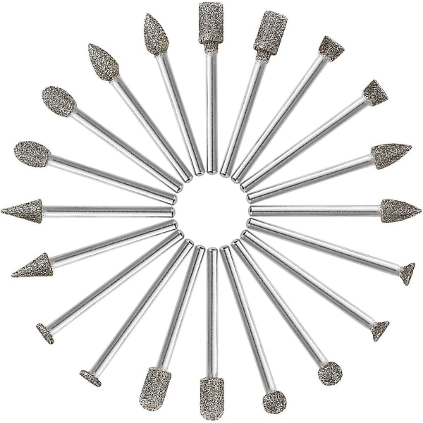 Diamantbor, 20 stk. diamantborer (diamantbor/hoved/spids) med 3 mm skaft til roterende værktøj (grin