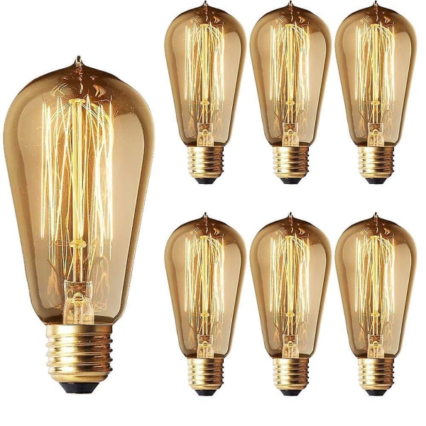 6-pack 40w Edison Light Bulbs St58 Filament Vintage Antique
