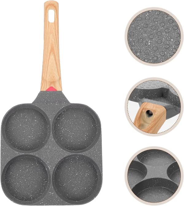 Stekepanne med varmebestandig belegg, 4-kopps non-stick laget av solid aluminiumslegering