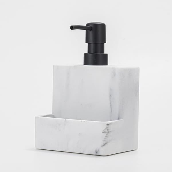 Press Tvåldispenser Schampodispenser 300ml Vit Harts med Svamphållare