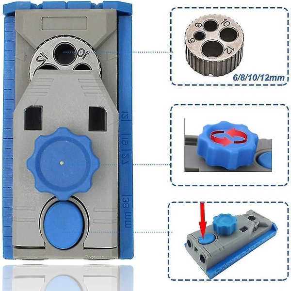 Pocket Hole Jig System Kit, Drilling Positioner Boreguide for treboring Dyveling Trebearbeiding Hullsag Snekkerarbeidsverktøysett (blå)