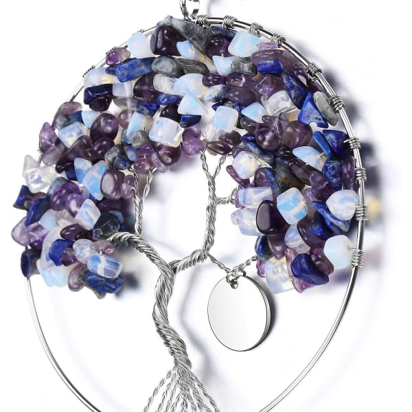 Dream Catcher Tree Of Life Bilhängande dekoration Healing Crystals Lila Vit Blå Stenar
