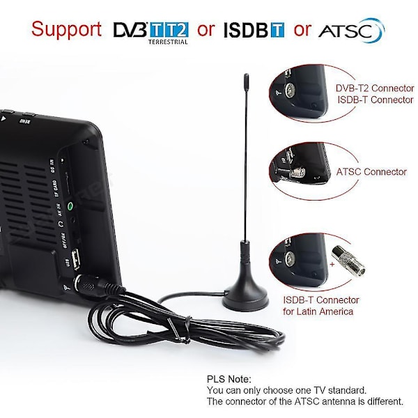 Leadstar D7 Bærbar Tv Dvb-t2 Atsc Isdb-t Tdt 7inch Tv