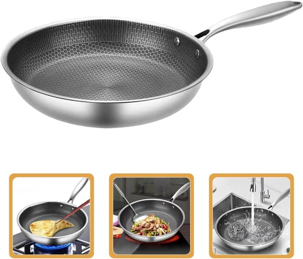 Universal fladpande i rustfrit stål med bikube-nonstick-belægning, 25 cm, slidstærk