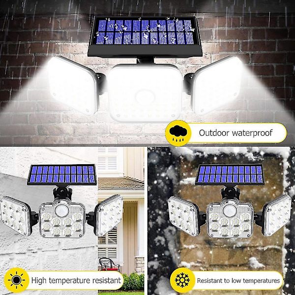 LED Solcellslampa för Vägg 3 Huvuden Rörelsesensor