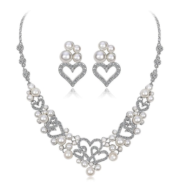 Kvinners Alloy Rhinestone Crystal Dangle Øredobber og Halskjede Bryllup Brudesmykker Sett 3stk Hvit