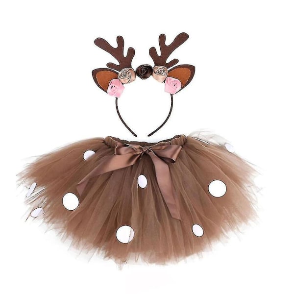 Tyttöjen eläinpuku Reindeer-hiuspanta ja tutu-hame setti prinsessan joulu- ja syntymäpäiväjuhliin Set 2