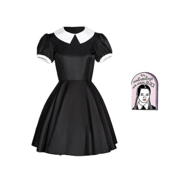 Wednesday Adams Kostume Sæt Kortærmet Kjole Broche Outfits Til Kvinder Rolleleg L Dress 1